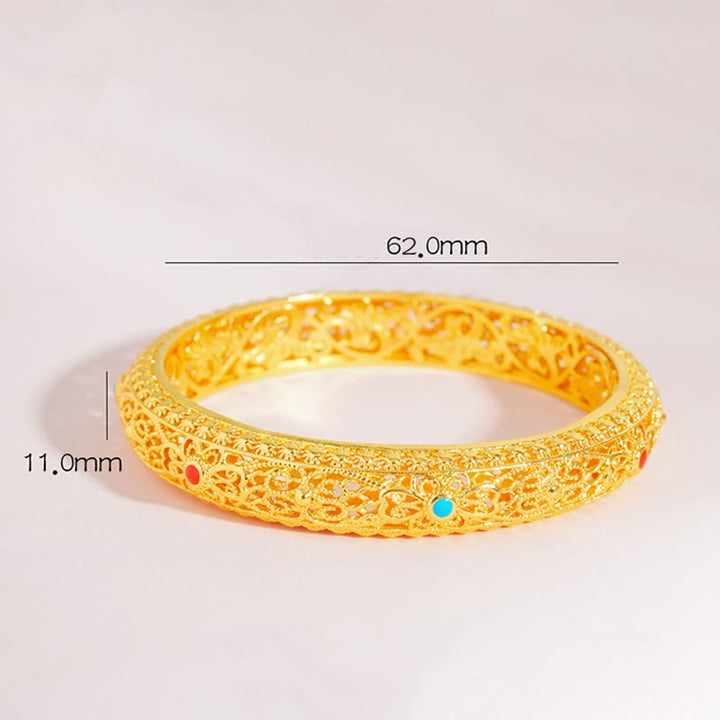 Bracelet jonc porte-bonheur en Buddha Stones , plaqué cuivre et or, motif fleurs et vigne, 62 mm