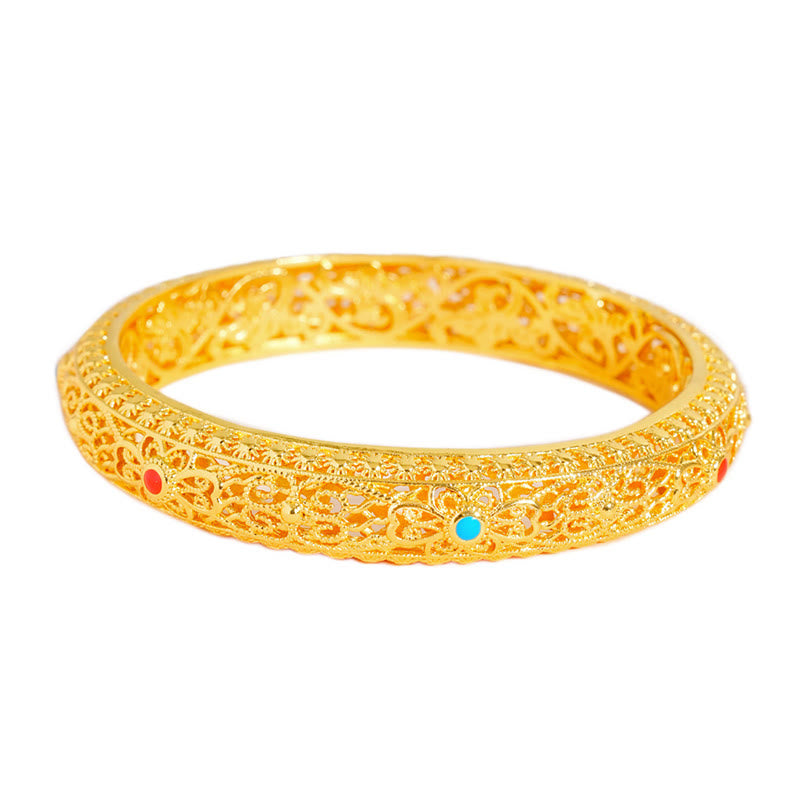 Bracelet jonc porte-bonheur en Buddha Stones , plaqué cuivre et or, motif fleurs et vigne, 62 mm