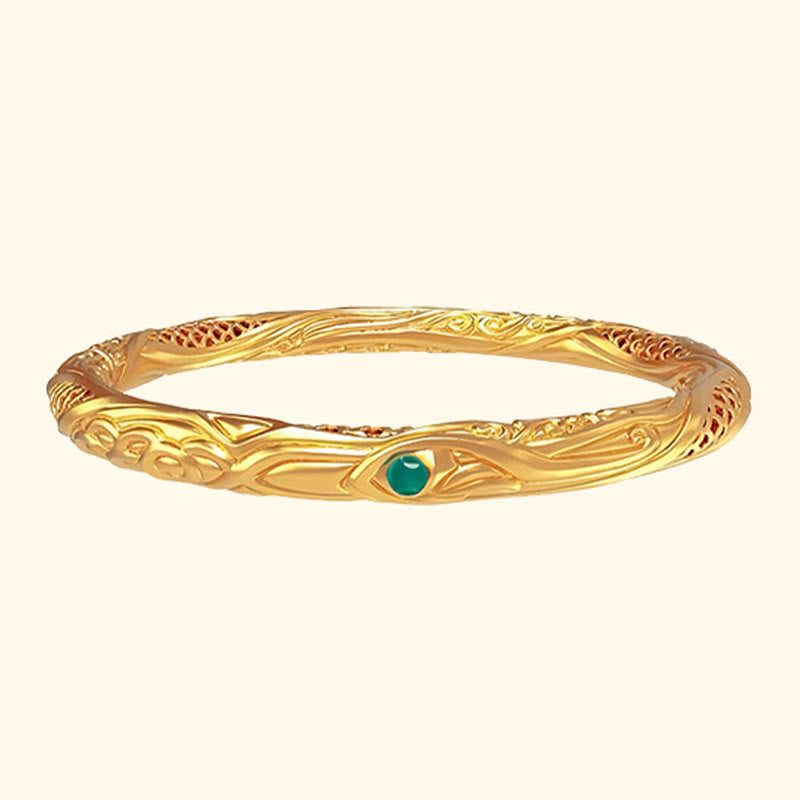 Bracelet jonc en argent sterling 999 avec Buddha Stones et motif de fleurs creuses dorées - image 8