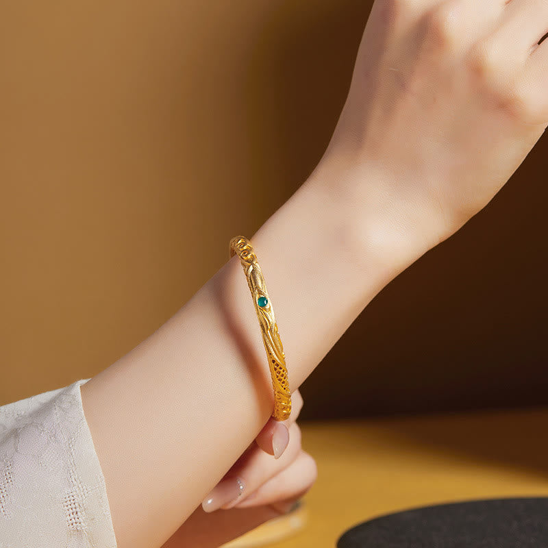 Bracelet jonc en argent sterling 999 avec Buddha Stones et motif de fleurs creuses dorées - image 4