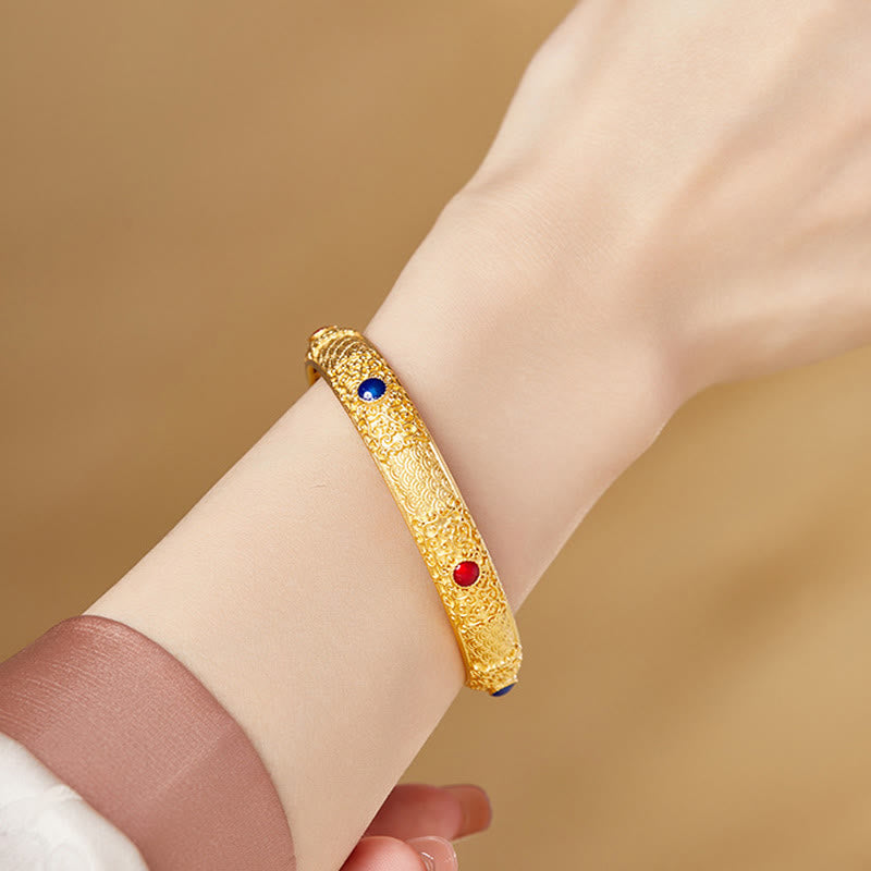 Bracelet de protection creux en argent sterling 925 avec Buddha Stones et nuages dorés de bon augure, 56 mm