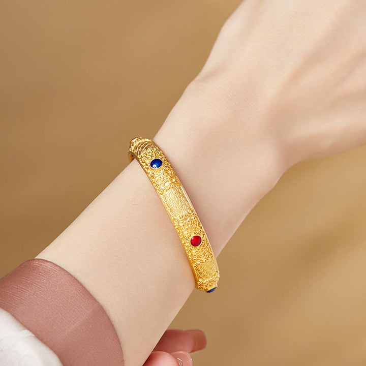 Bracelet de protection creux en argent sterling 925 avec Buddha Stones et nuages dorés de bon augure, 56 mm