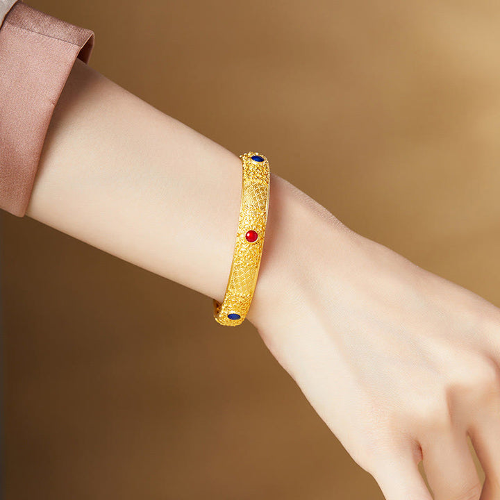 Bracelet de protection creux en argent sterling 925 avec Buddha Stones et nuages ​​dorés de bon augure, 56 mm - image 4