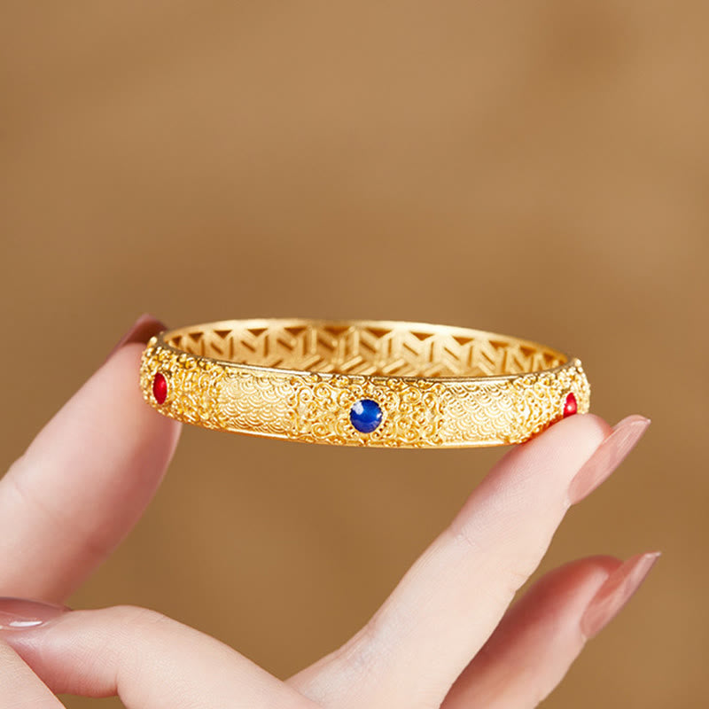 Bracelet de protection creux en argent sterling 925 avec Buddha Stones et nuages ​​dorés de bon augure, 56 mm - image 2