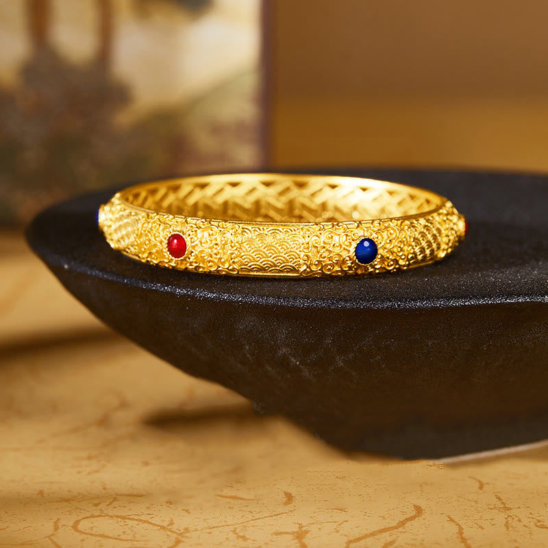 Bracelet de protection creux en argent sterling 925 avec Buddha Stones et nuages ​​dorés de bon augure, 56 mm - 56 mm - image 0