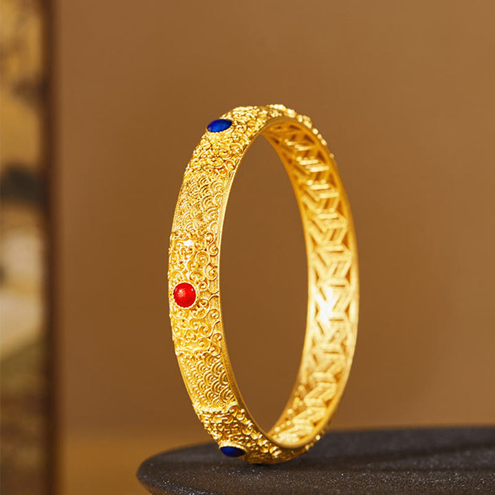 Bracelet de protection creux en argent sterling 925 avec Buddha Stones et nuages ​​dorés de bon augure, 56 mm - image 1