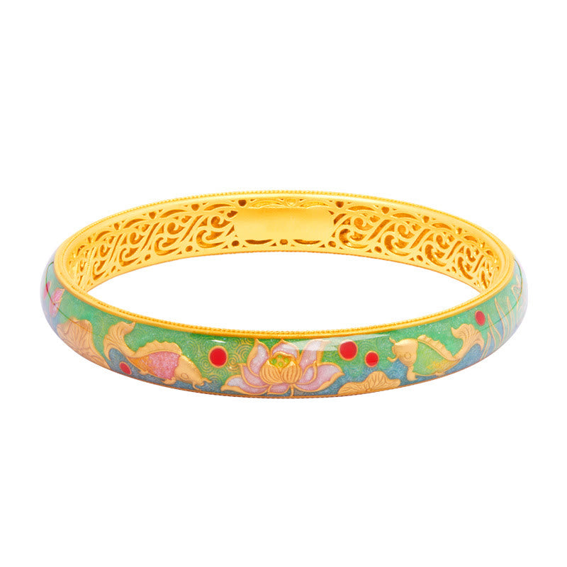 Bracelet jonc en argent sterling 999 avec Buddha Stones , motif poisson koï et lotus creux, 58 mm