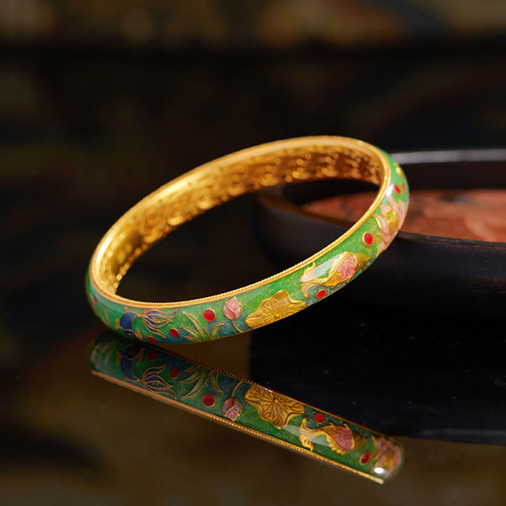 Bracelet jonc en argent sterling 999 avec Buddha Stones , motif poisson koï et lotus creux, 58 mm - image 1