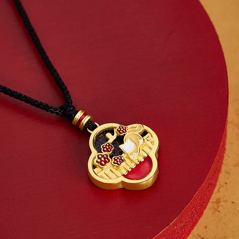 Collier avec pendentif en argent sterling 925 et pierre de Buddha Stones , motif trèfle à quatre feuilles et fleur de prunier - image 1