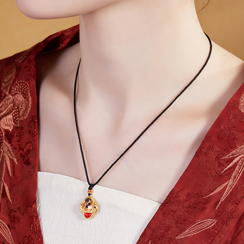 Collier avec pendentif en argent sterling 925 et pierre de Buddha Stones , motif trèfle à quatre feuilles et fleur de prunier - image 4