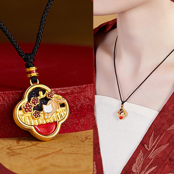 Collier avec pendentif en argent sterling 925 et pierre de Buddha Stones , motif trèfle à quatre feuilles et fleur de prunier - image 8