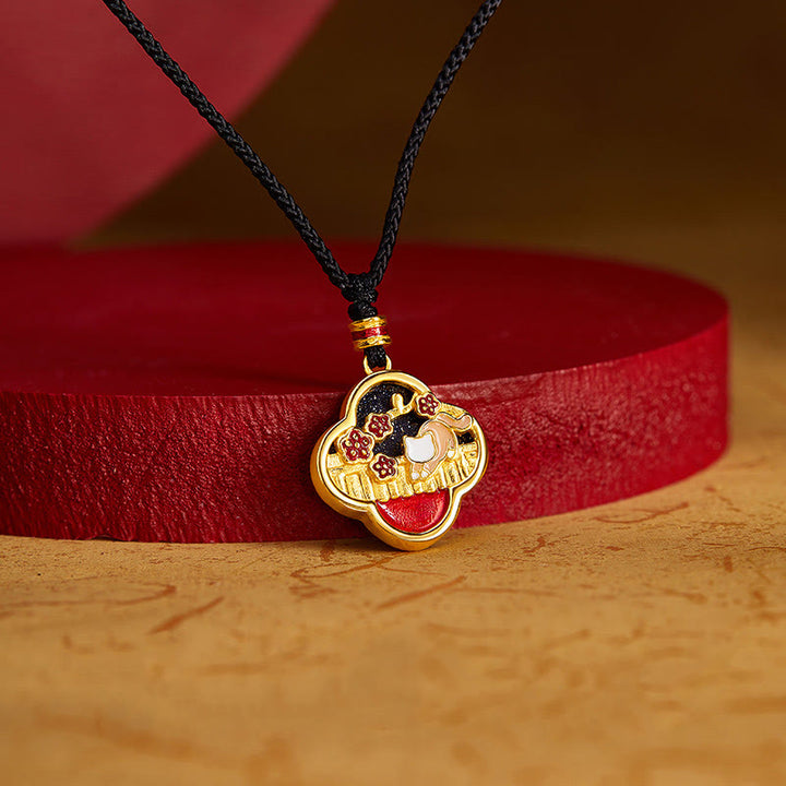 Collier avec pendentif en argent sterling 925 et pierre de Buddha Stones , motif trèfle à quatre feuilles et fleur de prunier - image 2