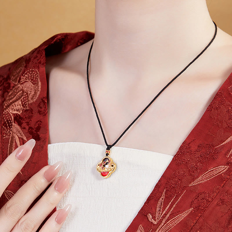 Collier avec pendentif en argent sterling 925 et pierre de Buddha Stones , motif trèfle à quatre feuilles et fleur de prunier - image 7