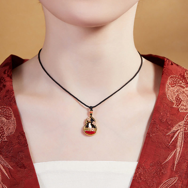 Collier avec pendentif en argent sterling 925 et Buddha Stones, motif fleur de pêcher, gourde et chat, protection - image 5