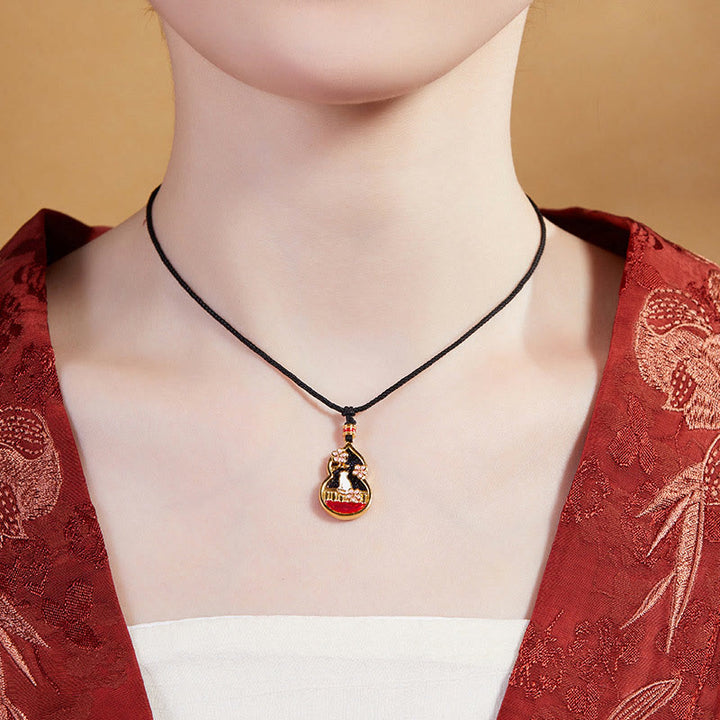 Collier avec pendentif en argent sterling 925 et Buddha Stones, motif fleur de pêcher, gourde et chat, protection - image 5