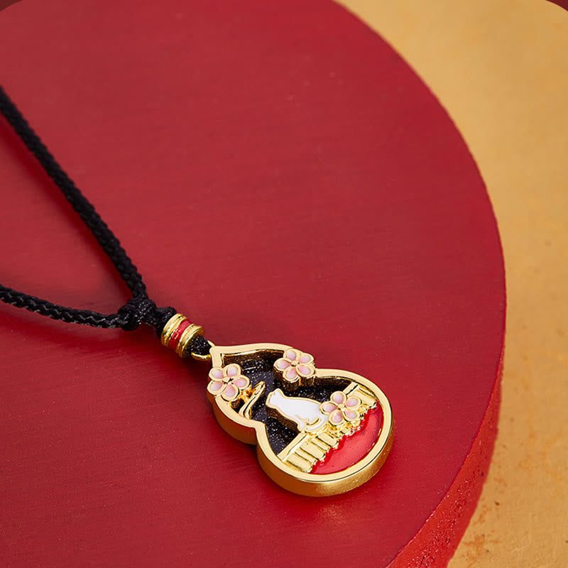 Collier avec pendentif en argent sterling 925 et Buddha Stones, motif fleur de pêcher, gourde et chat, protection - image 2