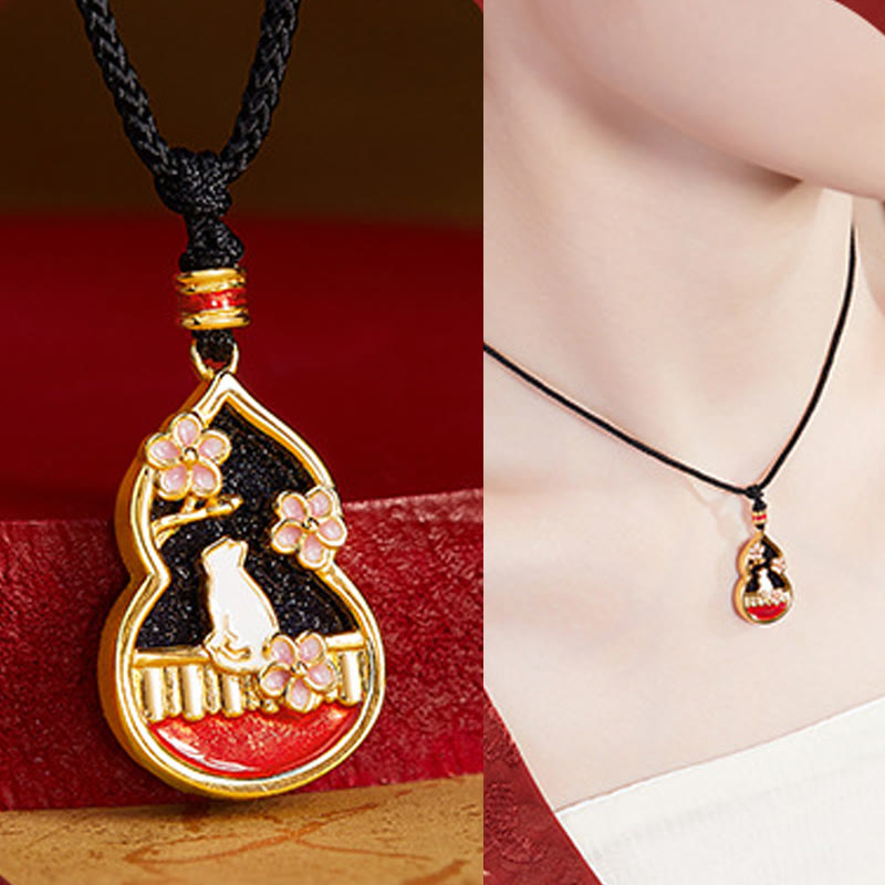 Collier avec pendentif en argent sterling 925 et Buddha Stones, motif fleur de pêcher, gourde et chat, protection - image 6