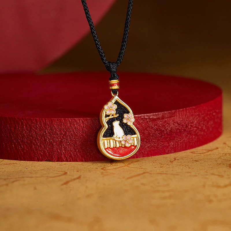 Collier avec pendentif en argent sterling 925 et Buddha Stones, motif fleur de pêcher, gourde et chat, protection - image 1