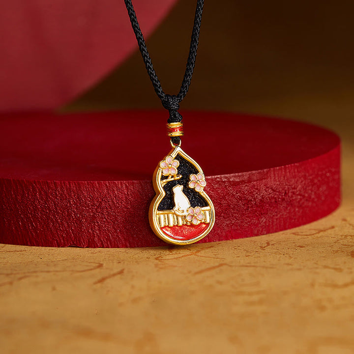 Collier avec pendentif en argent sterling 925 et Buddha Stones, motif fleur de pêcher, gourde et chat, protection - image 1