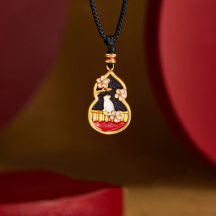 Collier avec pendentif en argent sterling 925 et Buddha Stones, motif fleur de pêcher, gourde et chat, protection - Argent sterling 925 - image 0