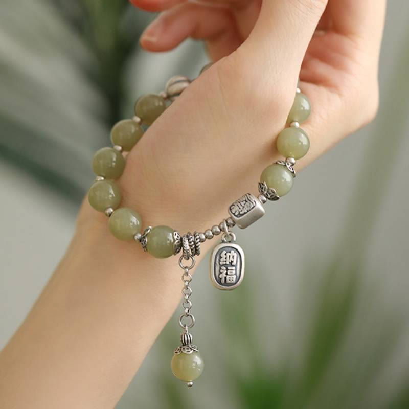 Bracelet porte-bonheur en argent sterling 925 et perles de jade Hetian avec Buddha Stones