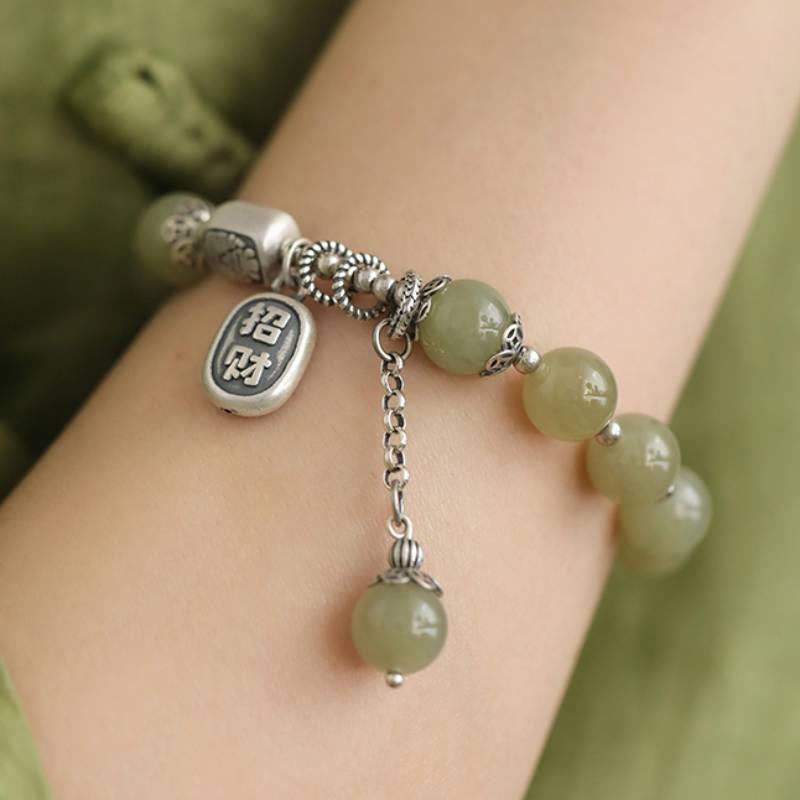 Bracelet porte-bonheur en argent sterling 925 et perles de jade Hetian avec Buddha Stones