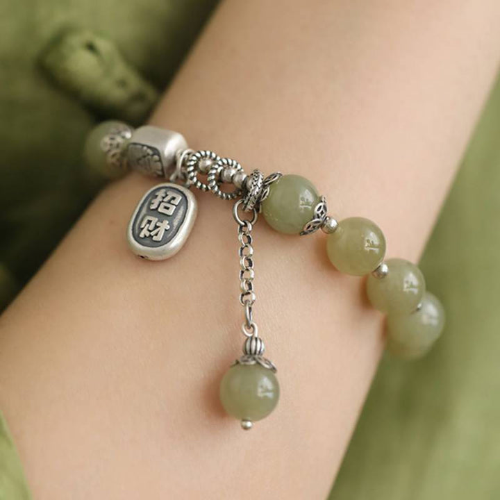 Bracelet porte-bonheur en argent sterling 925 et perles de jade Hetian avec Buddha Stones