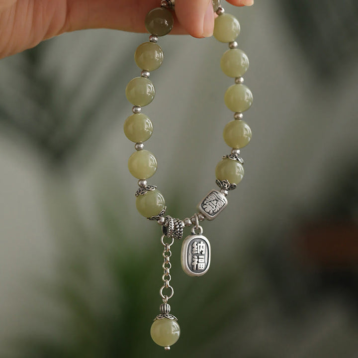 Bracelet porte-bonheur en argent sterling 925 et perles de jade Hetian avec Buddha Stones