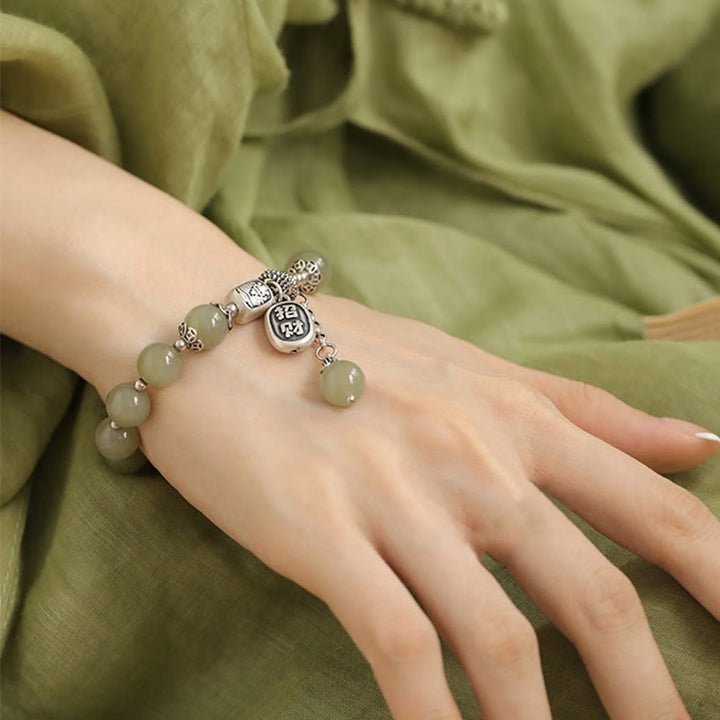 Bracelet porte-bonheur en argent sterling 925 et perles de jade Hetian avec Buddha Stones