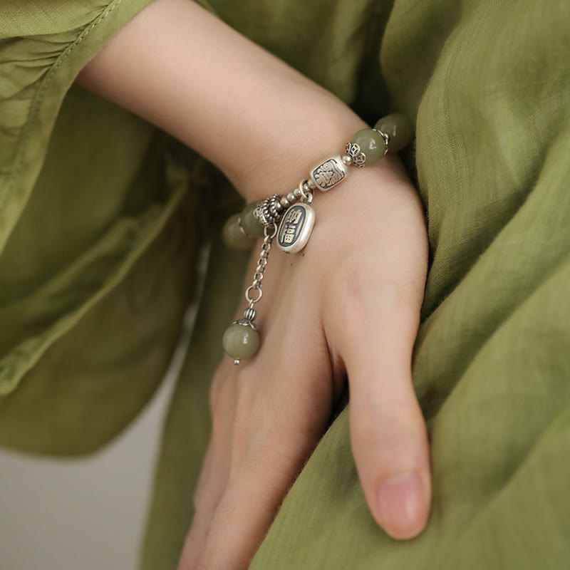 Bracelet porte-bonheur en argent sterling 925 et perles de jade Hetian avec Buddha Stones