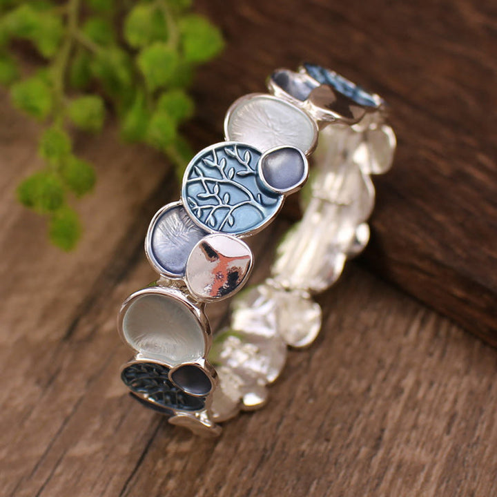 Bracelet élastique en alliage avec Buddha Stones et arbre de vie, motif rond