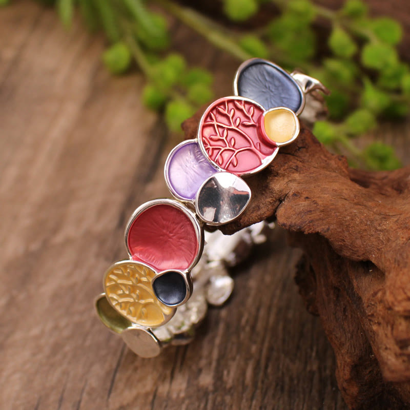 Bracelet élastique en alliage avec Buddha Stones et arbre de vie, motif rond