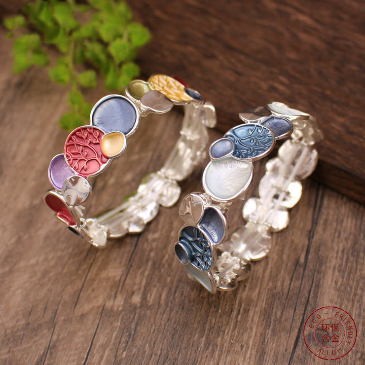 Bracelet élastique en alliage avec Buddha Stones et arbre de vie, motif rond