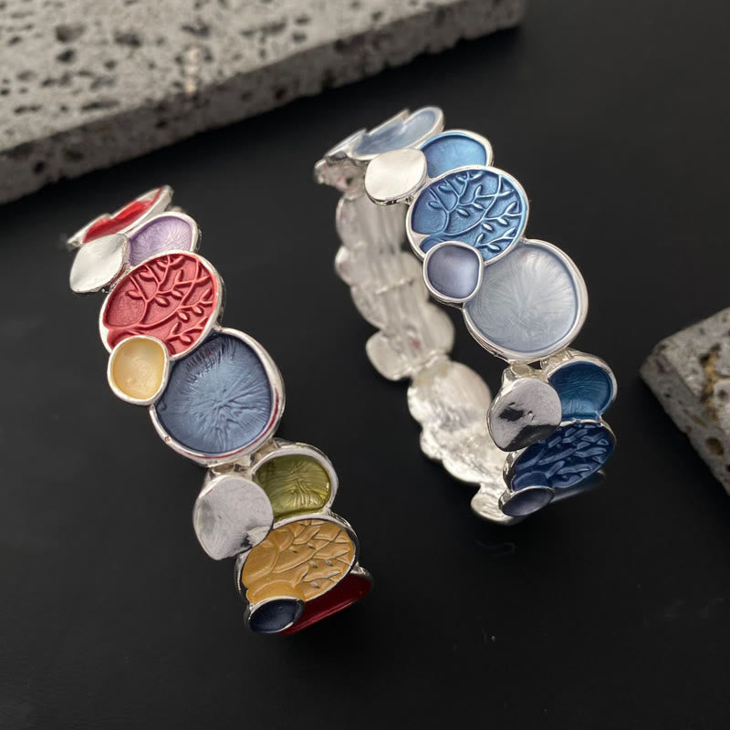 Bracelet élastique en alliage avec Buddha Stones et arbre de vie, motif rond