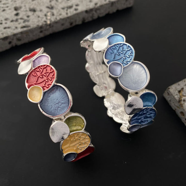Bracelet élastique en alliage avec Buddha Stones et arbre de vie, motif rond