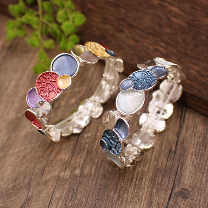 Bracelet élastique en alliage avec Buddha Stones et arbre de vie, motif rond