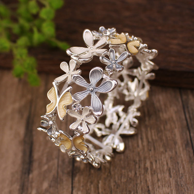 Bracelet élastique en alliage avec Buddha Stones, papillons colorés, fleurs et amour