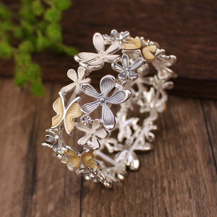 Bracelet élastique en alliage avec Buddha Stones, papillons colorés, fleurs et amour