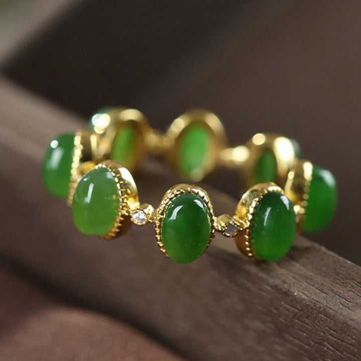 Bague ajustable en argent sterling 925 avec Buddha Stones et perles de jade cyan Hetian