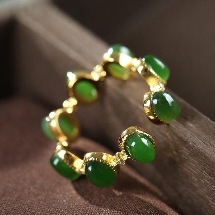 Bague ajustable en argent sterling 925 avec Buddha Stones et perles de jade cyan Hetian - image 2