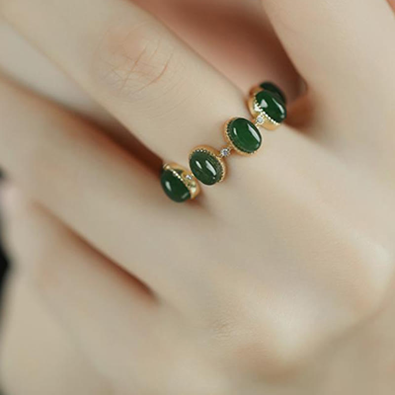 Bague ajustable en argent sterling 925 avec Buddha Stones et perles de jade cyan Hetian - image 8