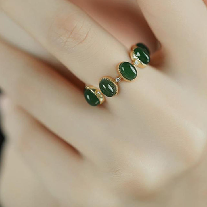 Bague ajustable en argent sterling 925 avec Buddha Stones et perles de jade cyan Hetian - image 8