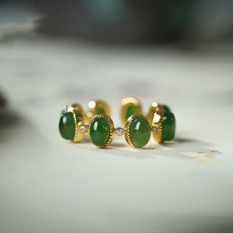 Bague ajustable en argent sterling 925 avec Buddha Stones et perles de jade cyan Hetian - US5-US7 (Réglable) - image 0