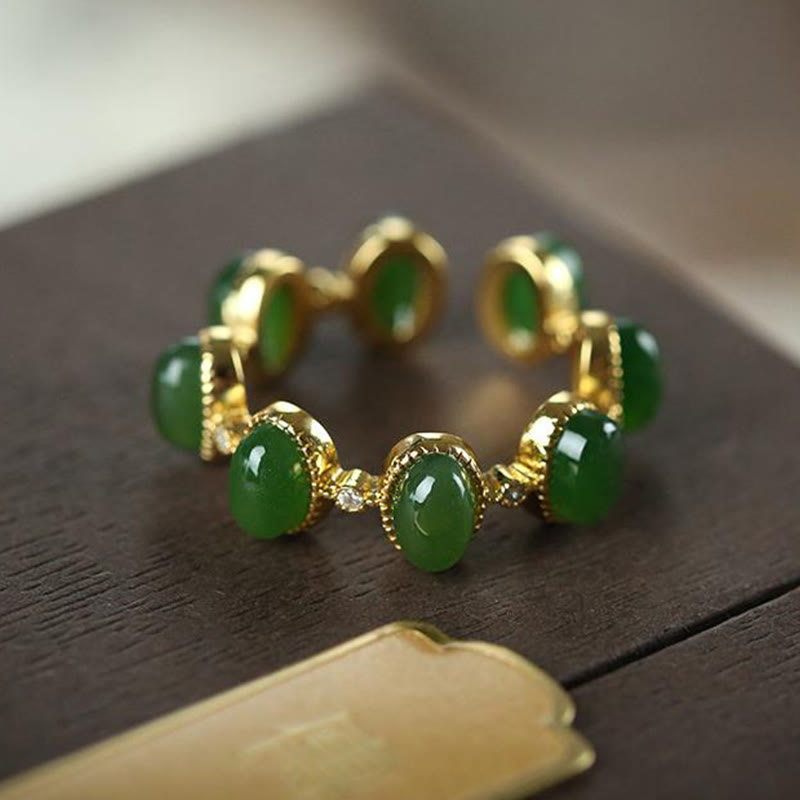 Bague ajustable en argent sterling 925 avec Buddha Stones et perles de jade cyan Hetian