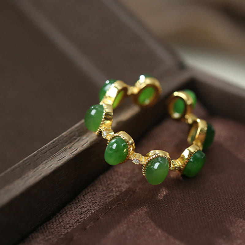 Bague ajustable en argent sterling 925 avec Buddha Stones et perles de jade cyan Hetian
