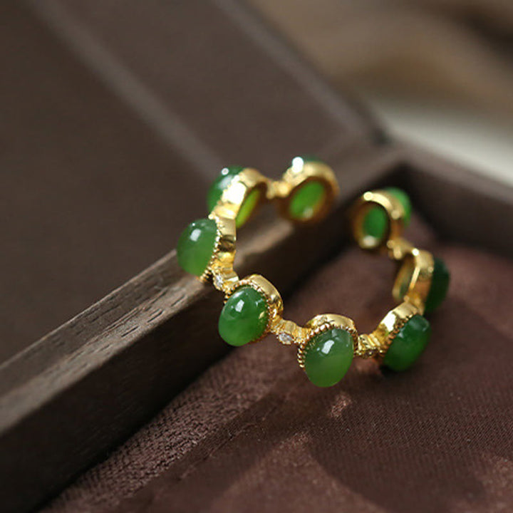 Bague ajustable en argent sterling 925 avec Buddha Stones et perles de jade cyan Hetian