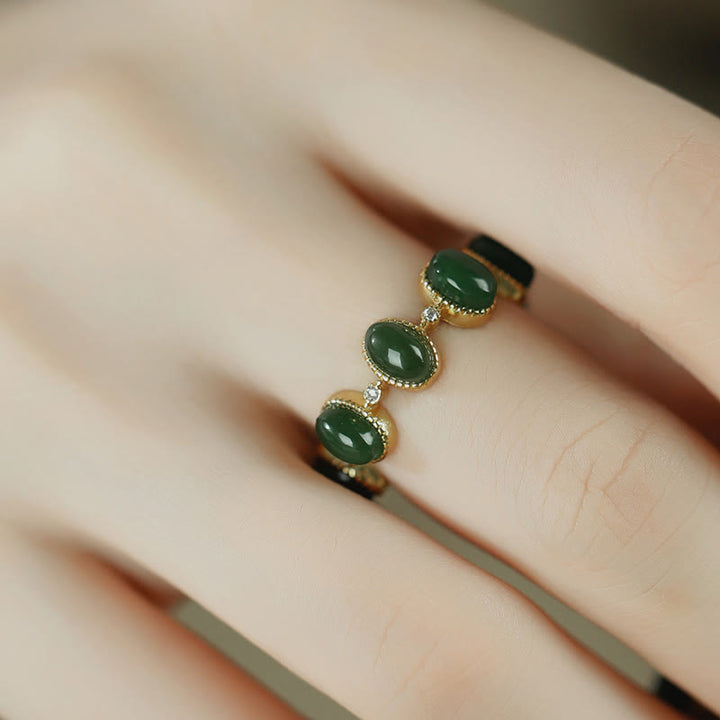Bague ajustable en argent sterling 925 avec Buddha Stones et perles de jade cyan Hetian