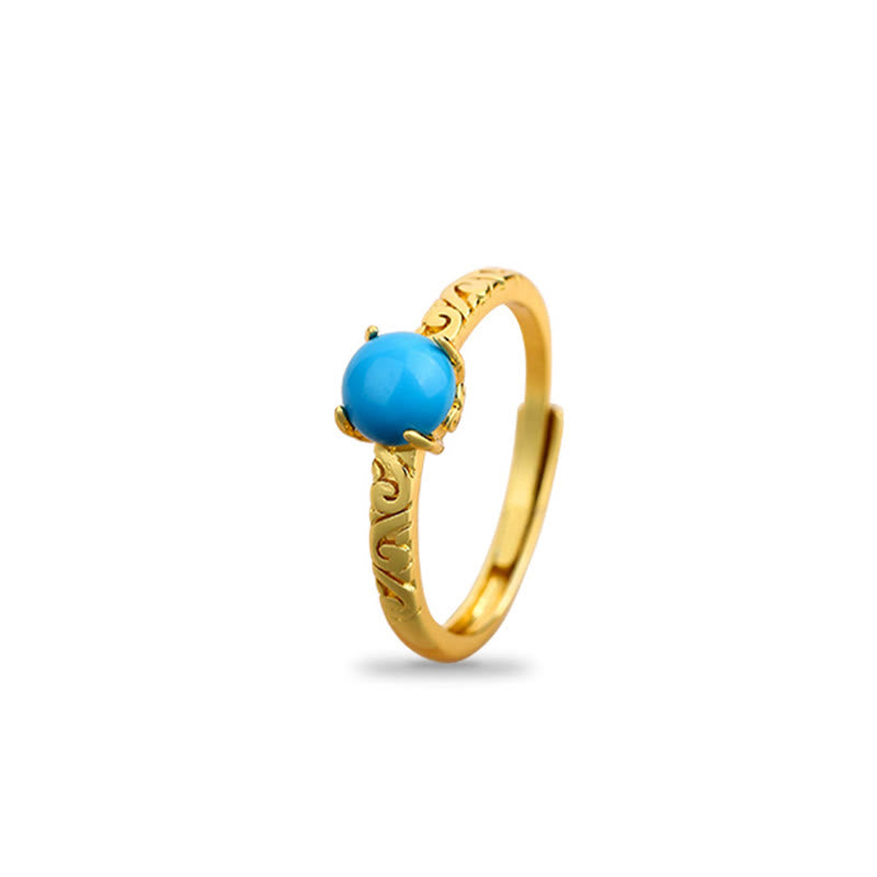 Bague ajustable en cuivre turquoise avec Buddha Stones au design simple