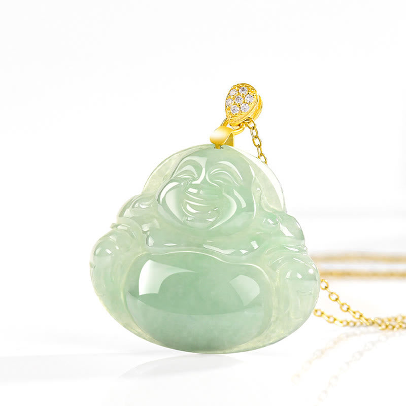Collier Buddha Stones rieur en jade naturel, pierre de Bouddha, symbole de chance et de prospérité, chaîne en acier titane. - image 3