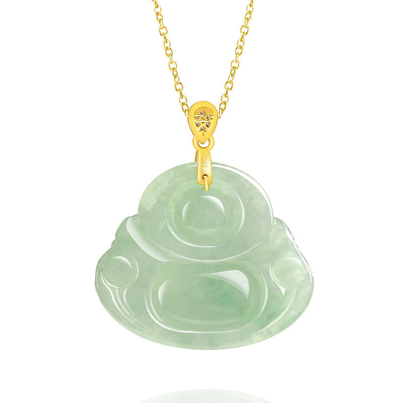 Collier Buddha Stones rieur en jade naturel, pierre de Bouddha, symbole de chance et de prospérité, chaîne en acier titane. - image 4